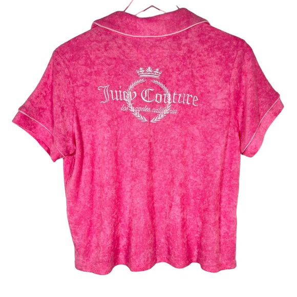 JUICY COUTURE Women's Pajama Top L Pink Button Up Terry Cloth Barbiecore EUC! - Picture 1 of 7